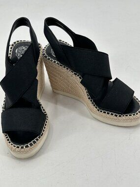 Vince Camuto Wedge Platform Sandals Black Elastic Jute Resort Mediterranean 6.5M